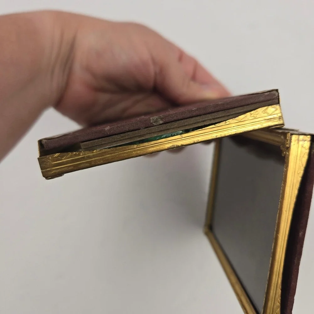 Vintage Gold Metal Folding Double Picture Frame Ornate Embossed Floral Bifold